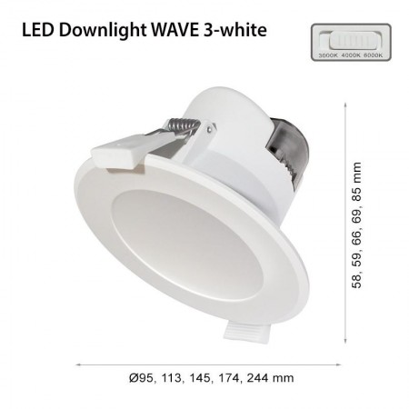 Spot LED incastrat 2R Wave R205, 25W, 2500 lm, lumina reglabila (3000K/4000K/6000K), IP44, 244x85mm, dimensiuni de montaj: Ø195-