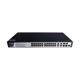 Switch 24 porturi POE Gigabit, Hikvision DS-3E2528P(B)(O-STD), Full Managed, 24  x Gigabit Poe electrical ports si 4 x Gigabit c