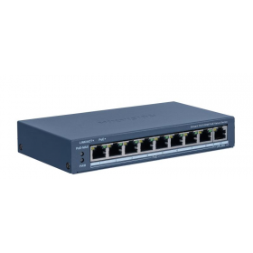 Switch PoE Hikvision DS-3E1309P-EI/M: 8 × 10/100 Mbps PoE port, 1 × Gigabit RJ45 port, 8 porturi PoE maxim 30W, buget PoE 60W, t