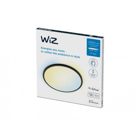 Plafoniera LED WiZ SuperSlim, Wi-Fi, control vocal, 22W, 2450 lm, lumina alba (2700-6500K), IP20, 43cm, Negru