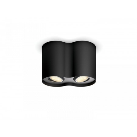 Spot LED Dublu Philips Hue Pillar, Bluetooth, 2xGU10, 2x5W, 700 lm, lumina alba (2200-6500K), IP20, 19.3x10.3cm, Metal, Negru,  